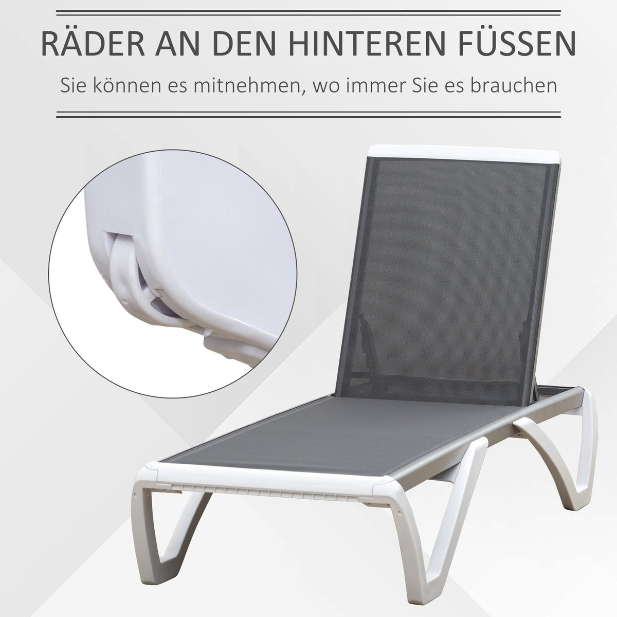 Garden Lounger Aluminum Sun Lounger Fabric Lounger Relax Lounger 5-Way Adjustable Ergonomic Textline Gray + White 170 X 67.5 X 95 Cm