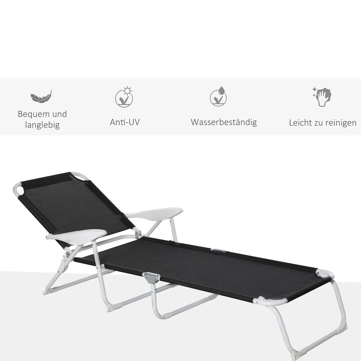 Garden Lounger Deck Chair Foldable 4-Tier Mesh Black 186X66X80Cm