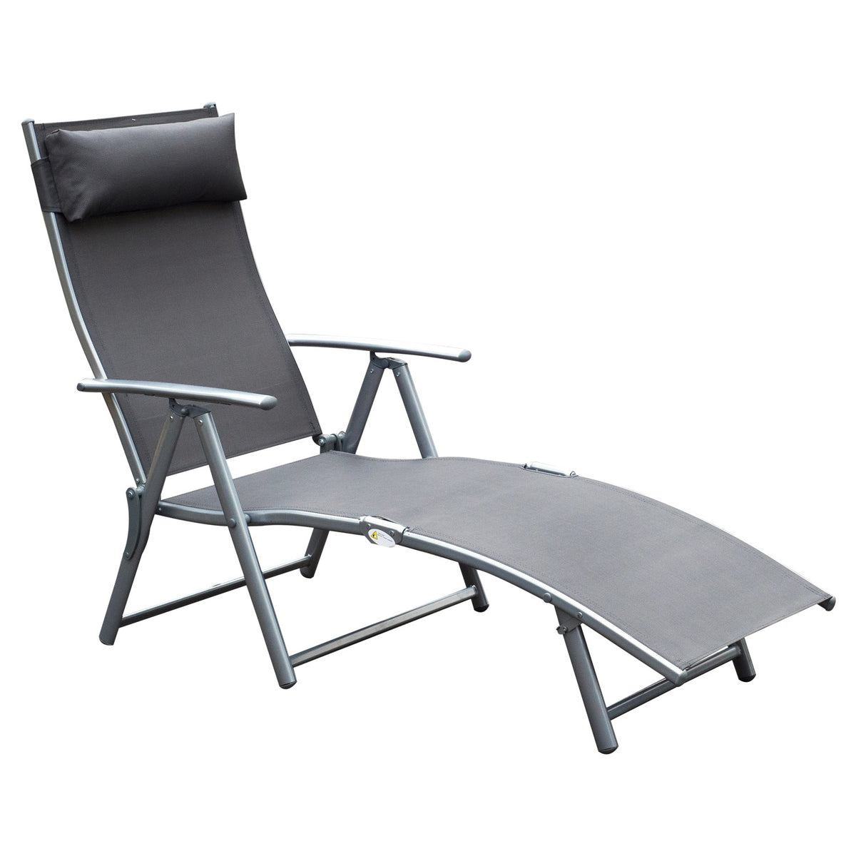 Garden Lounger Deck Chair Sun Lounger Foldable Adjustable With Cushion Garden Gray Metal + Fabric Gray 137 X 63.5 X 100.5 Cm