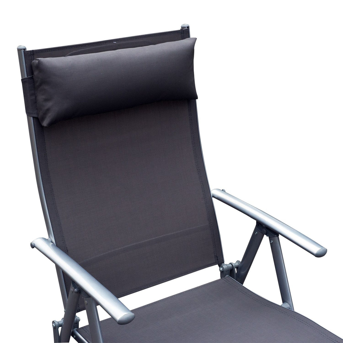 Garden Lounger Deck Chair Sun Lounger Foldable Adjustable With Cushion Garden Gray Metal + Fabric Gray 137 X 63.5 X 100.5 Cm