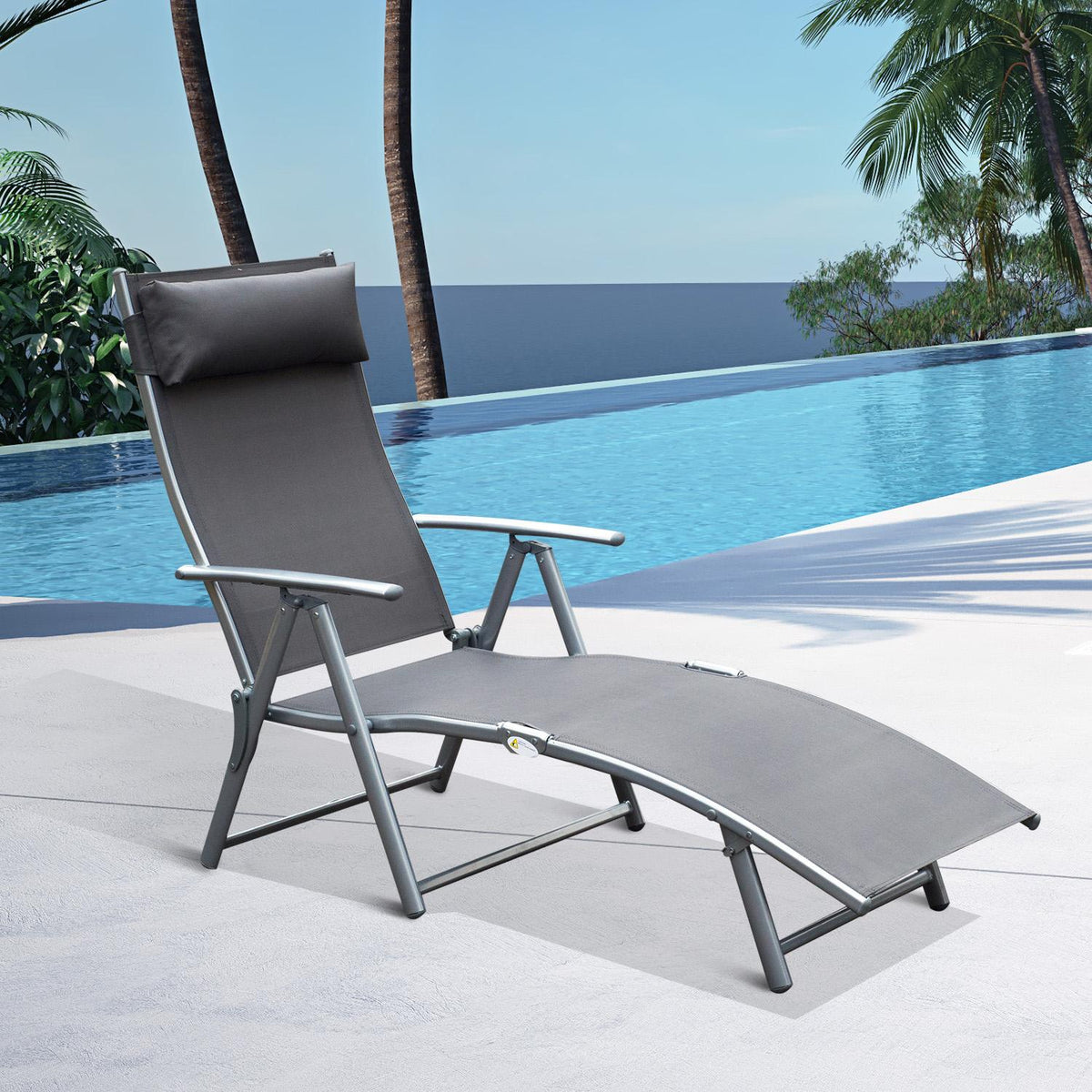 Garden Lounger Deck Chair Sun Lounger Foldable Adjustable With Cushion Garden Gray Metal + Fabric Gray 137 X 63.5 X 100.5 Cm