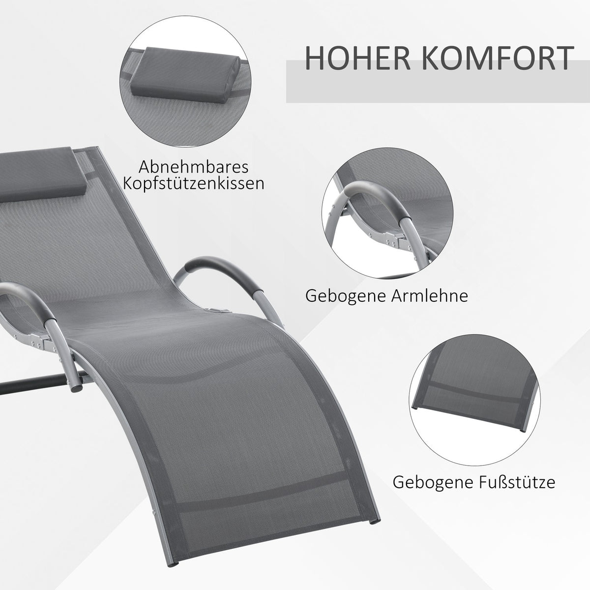 Garden Loungers With Cushions Sun Lounger Relax Lounger Ergonomic Aluminum Textline Gray 160 X 60 X 65 Cm