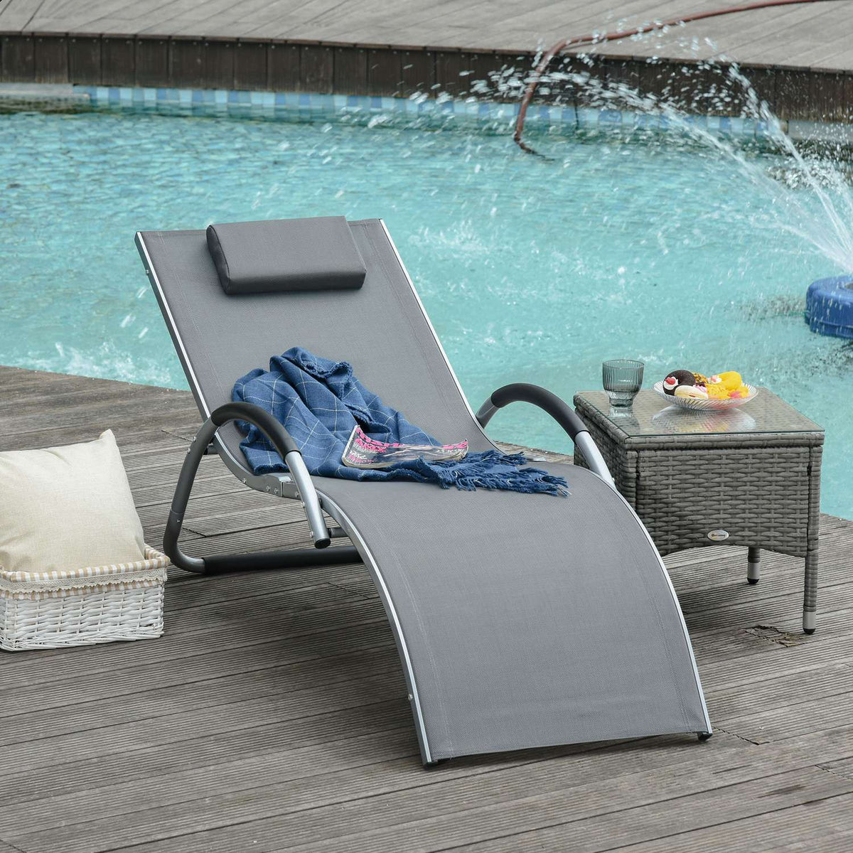 Garden Loungers With Cushions Sun Lounger Relax Lounger Ergonomic Aluminum Textline Gray 160 X 60 X 65 Cm