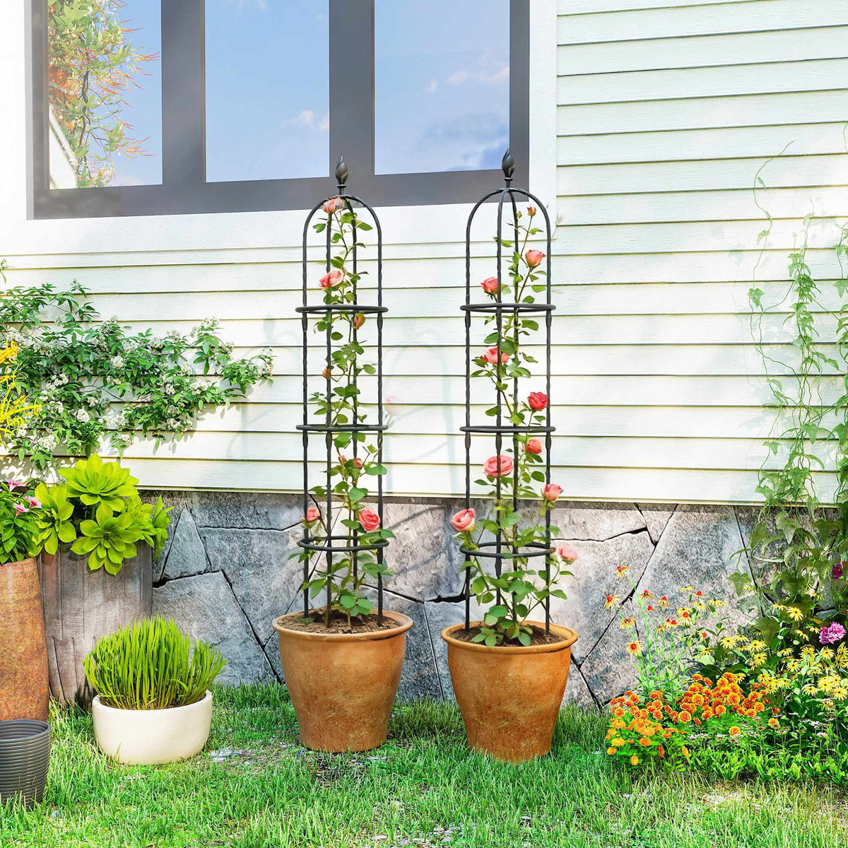 Garden Obelisk Trellis Set, 174 cm Steel, 2-Pack