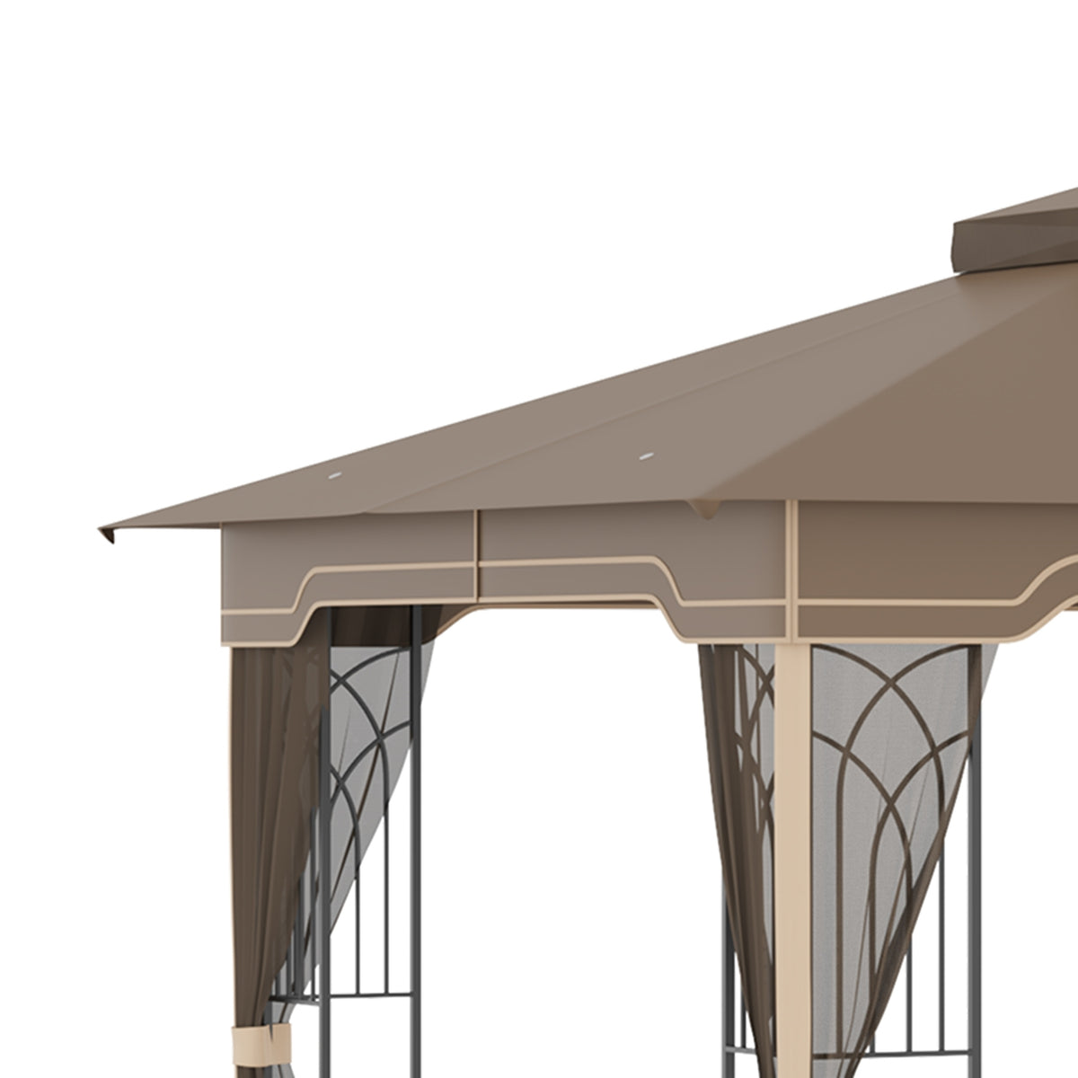 Garden Pavilion 3.65X3M Marquee With Double Roof & Mosquito Net, Metal, Brown+Beige