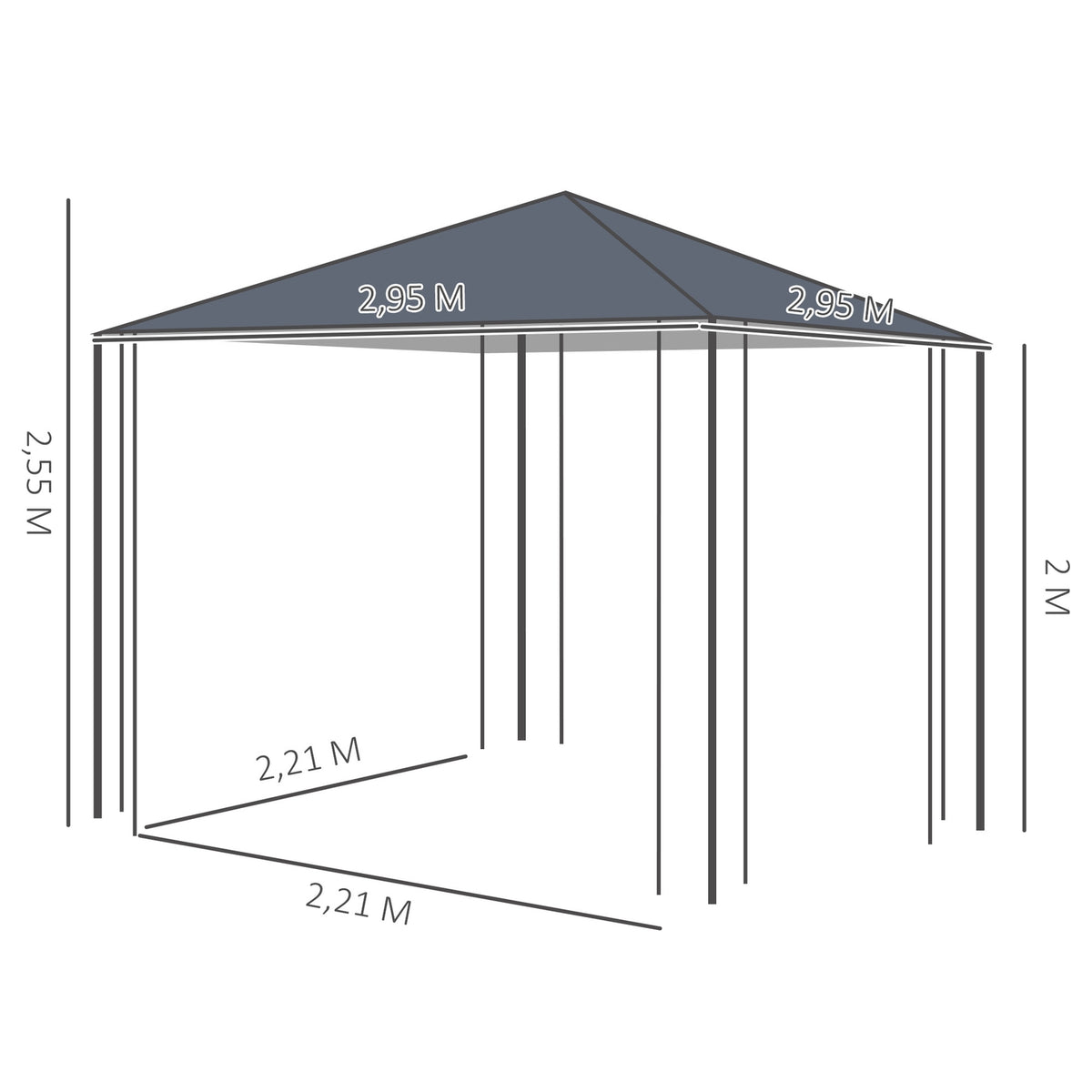 Garden Pavilion 3X3M Stable Pavilion Garden Tent, Marquee, Party Tent, Steel, Polyester, Grey