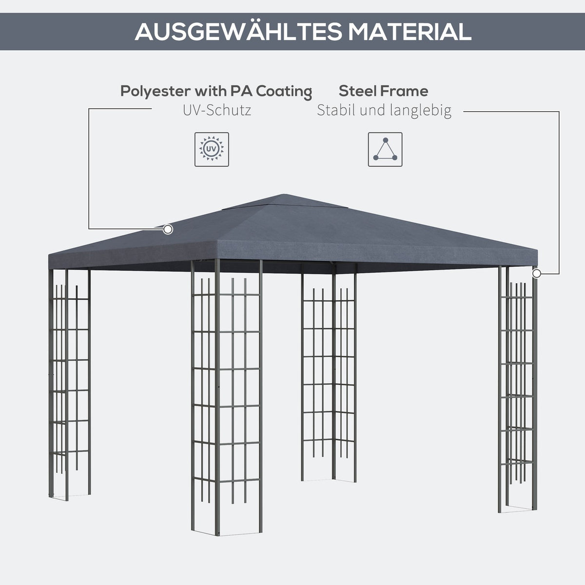 Garden Pavilion 3X3M Stable Pavilion Garden Tent, Marquee, Party Tent, Steel, Polyester, Grey