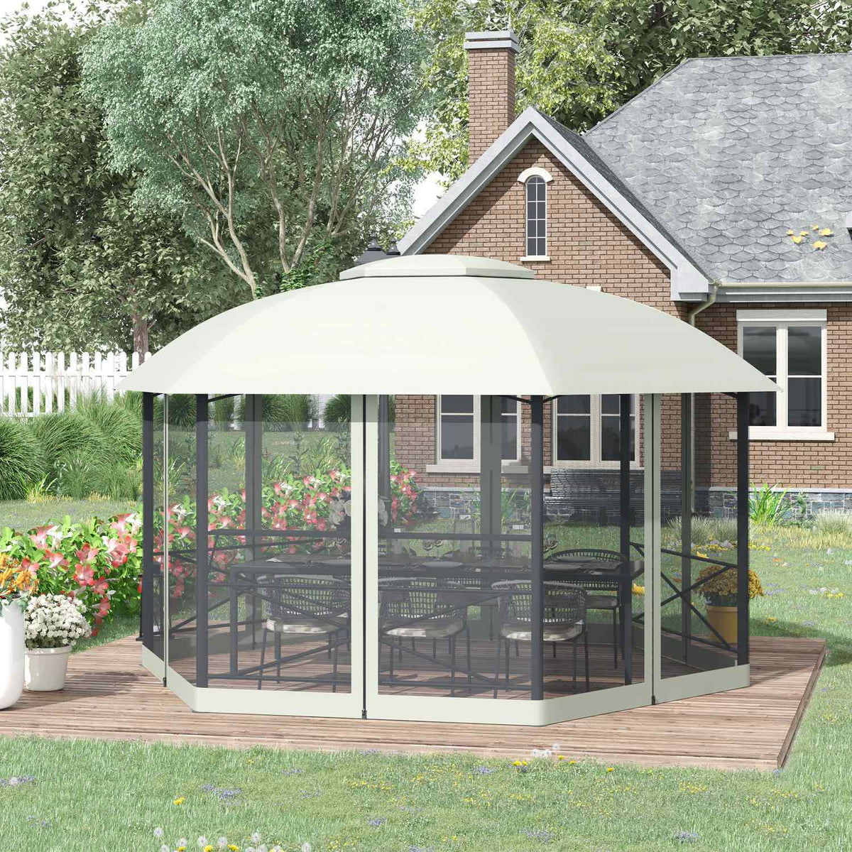 Garden Pavilion 4X5M Weatherproof Party Tent With Side Walls & Two-Tier Roof, Steel, Polyester