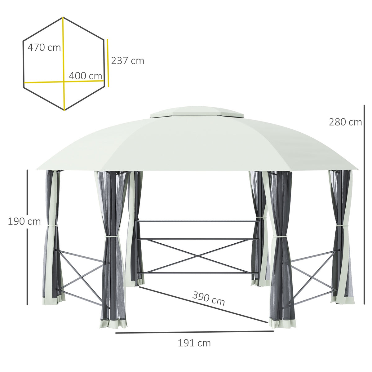 Garden Pavilion 4X5M Weatherproof Party Tent With Side Walls & Two-Tier Roof, Steel, Polyester