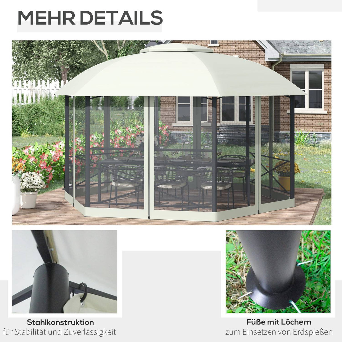 Garden Pavilion 4X5M Weatherproof Party Tent With Side Walls & Two-Tier Roof, Steel, Polyester