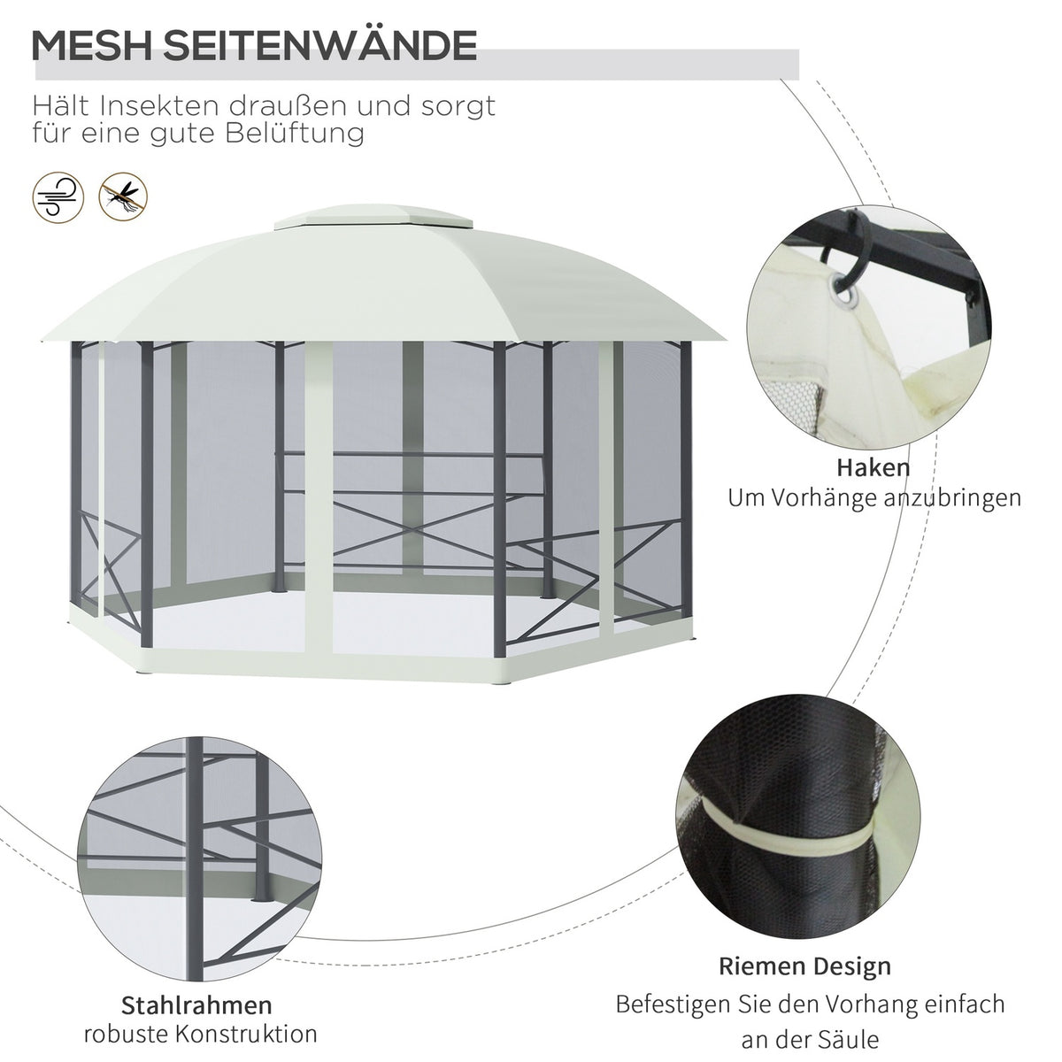 Garden Pavilion 4X5M Weatherproof Party Tent With Side Walls & Two-Tier Roof, Steel, Polyester
