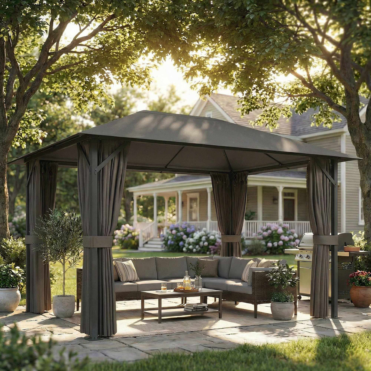 Garden Pavilion 4x3m, Water-Resistant with Mosquito Net