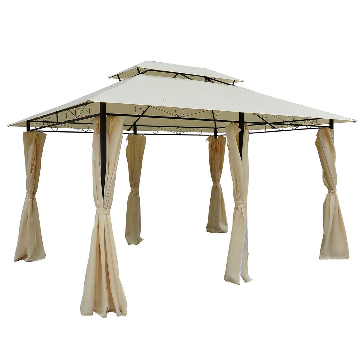 Garden Pavilion Double Roof 3X4M Beige + Black For Party & Garden Tent