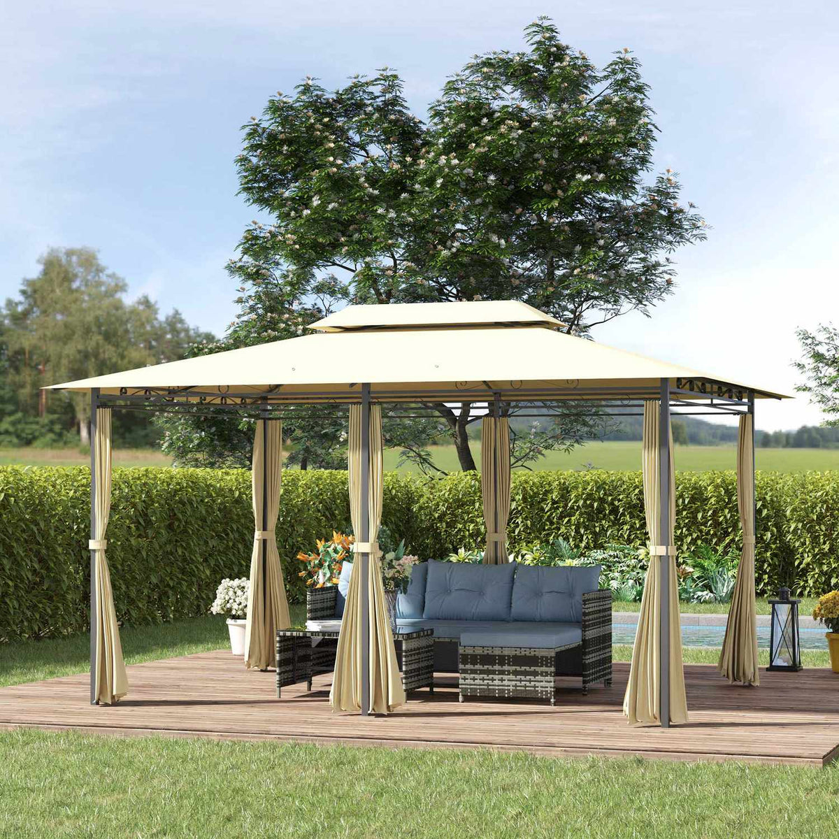 Garden Pavilion Double Roof 3X4M Beige + Black For Party & Garden Tent