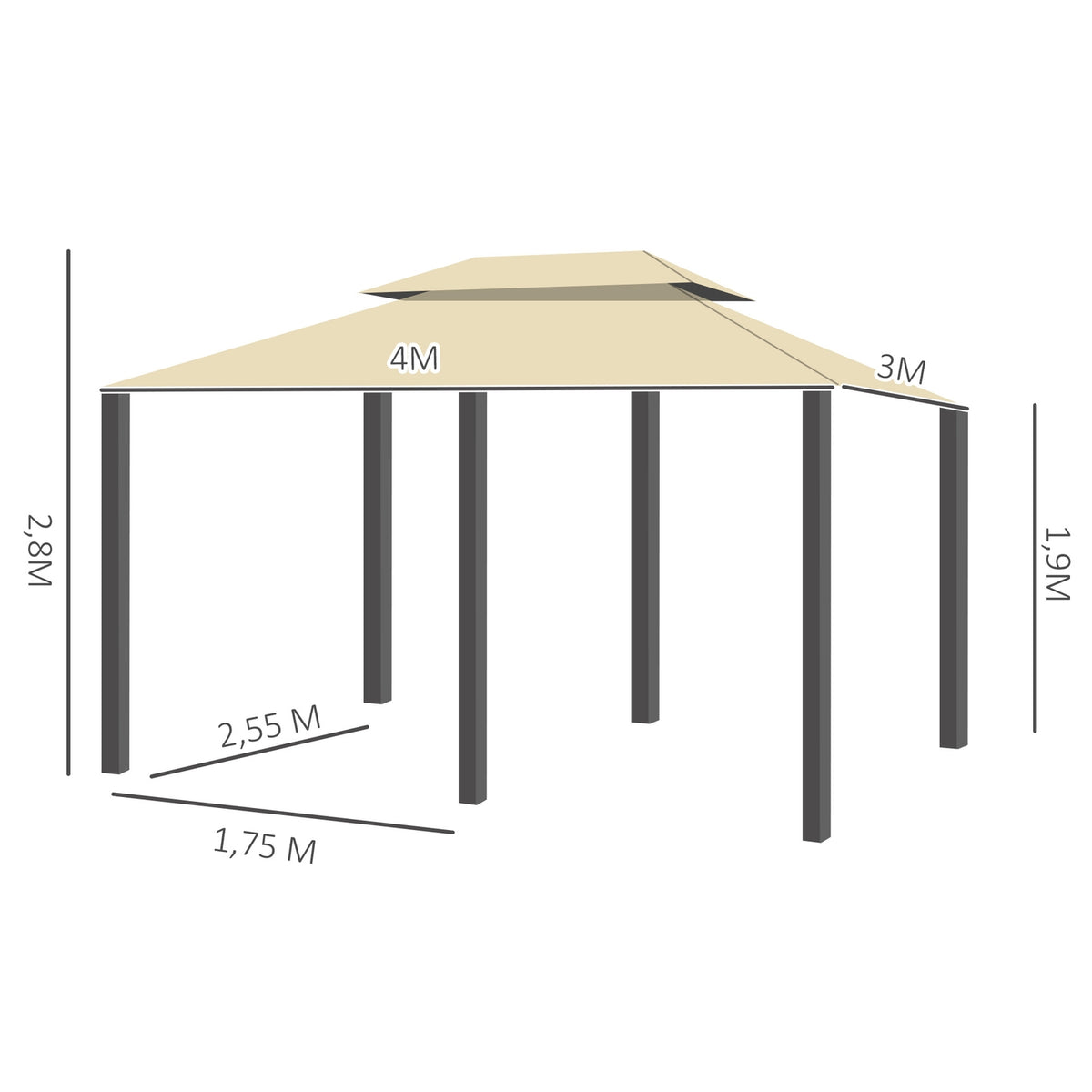 Garden Pavilion Double Roof 3X4M Beige + Black For Party & Garden Tent