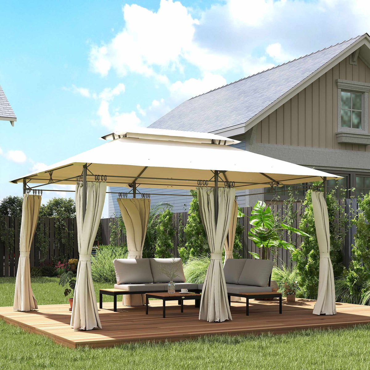 Garden Pavilion Double Roof, Water-Resistant, 4x3m, Cream