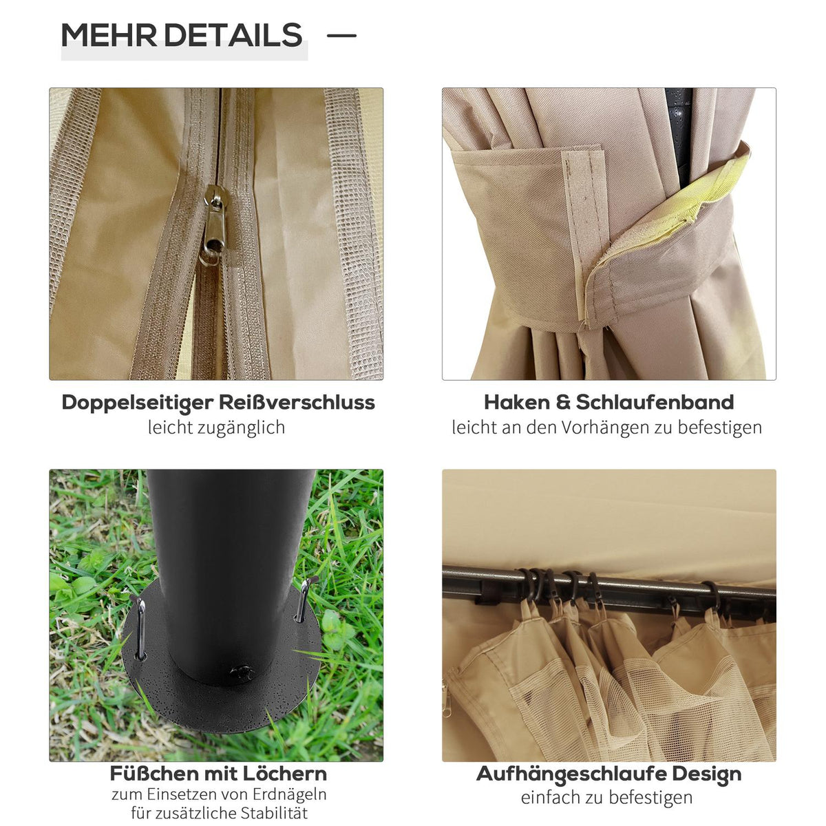 Garden Pavilion Elegant Garden Tent 3X4M With Side Walls, Mosquito Net, Metal & Polyester In Beige