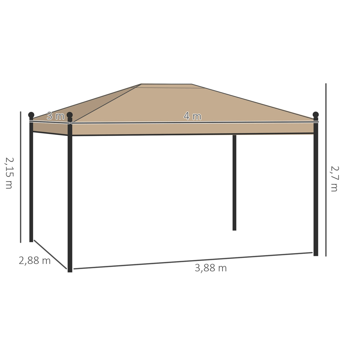 Garden Pavilion Elegant Garden Tent 3X4M With Side Walls, Mosquito Net, Metal & Polyester In Beige