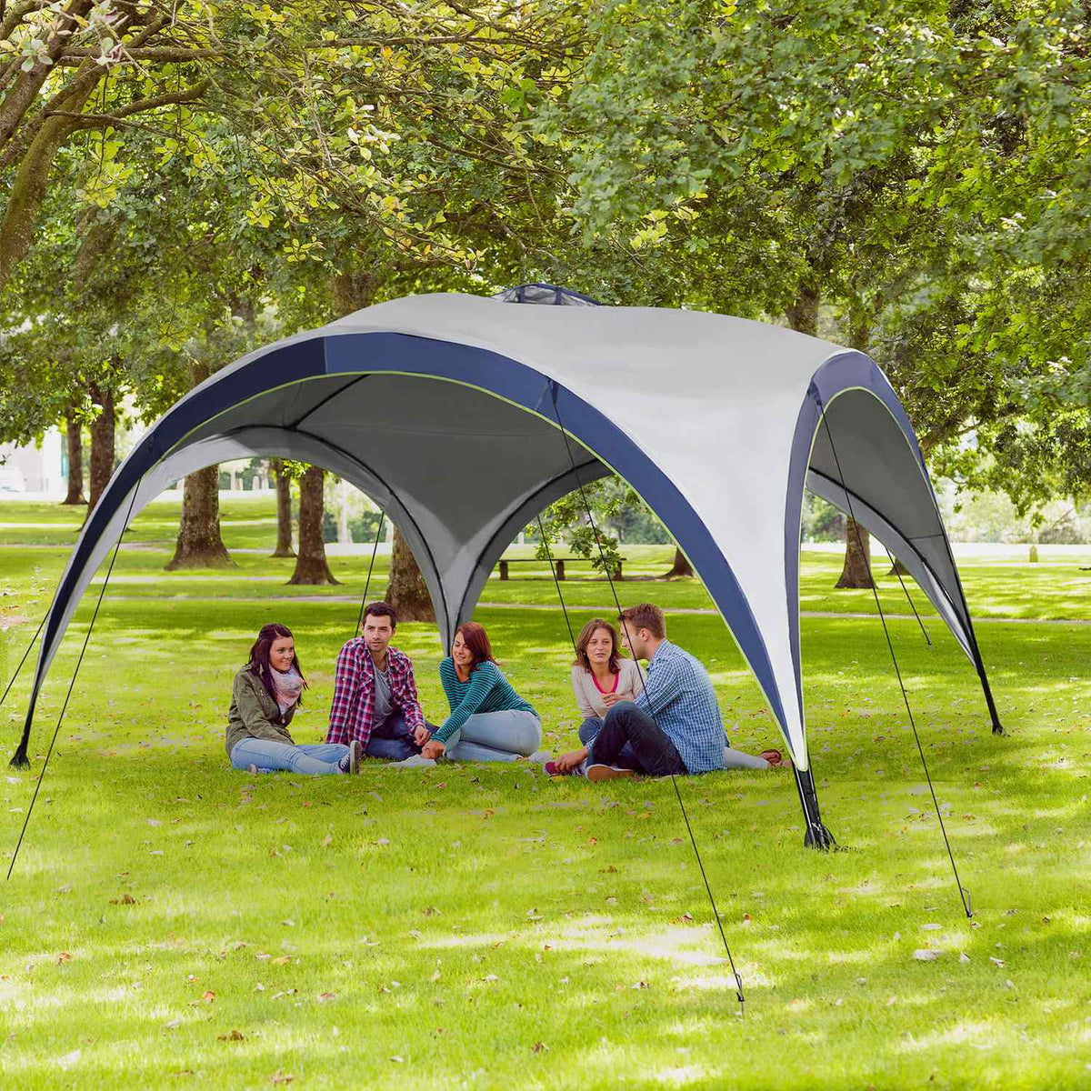 Garden Pavilion Garden Tent Marquee Party Tent Sun Protection Weatherproof Metal Pole + Polyester Cream White + Blue 4 X 4 X 2.5 M