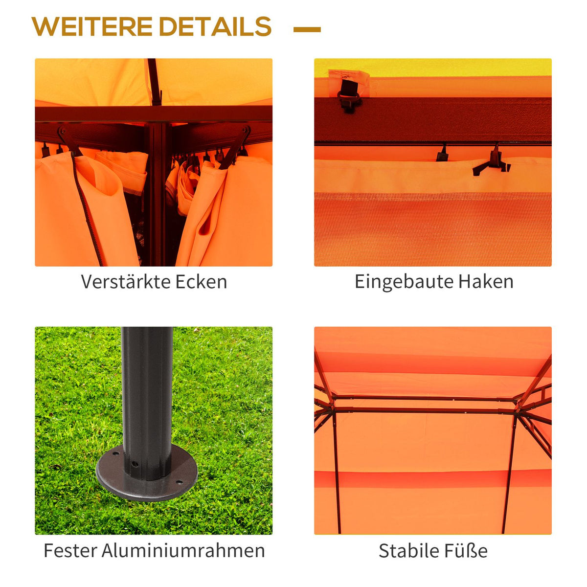 Garden Pavilion Gazebo Garden Tent Marquee Party Tent With 4 X Side Walls Weatherproof Aluminum Polyester Orange 3.9 X 2.9 X 2.7 M