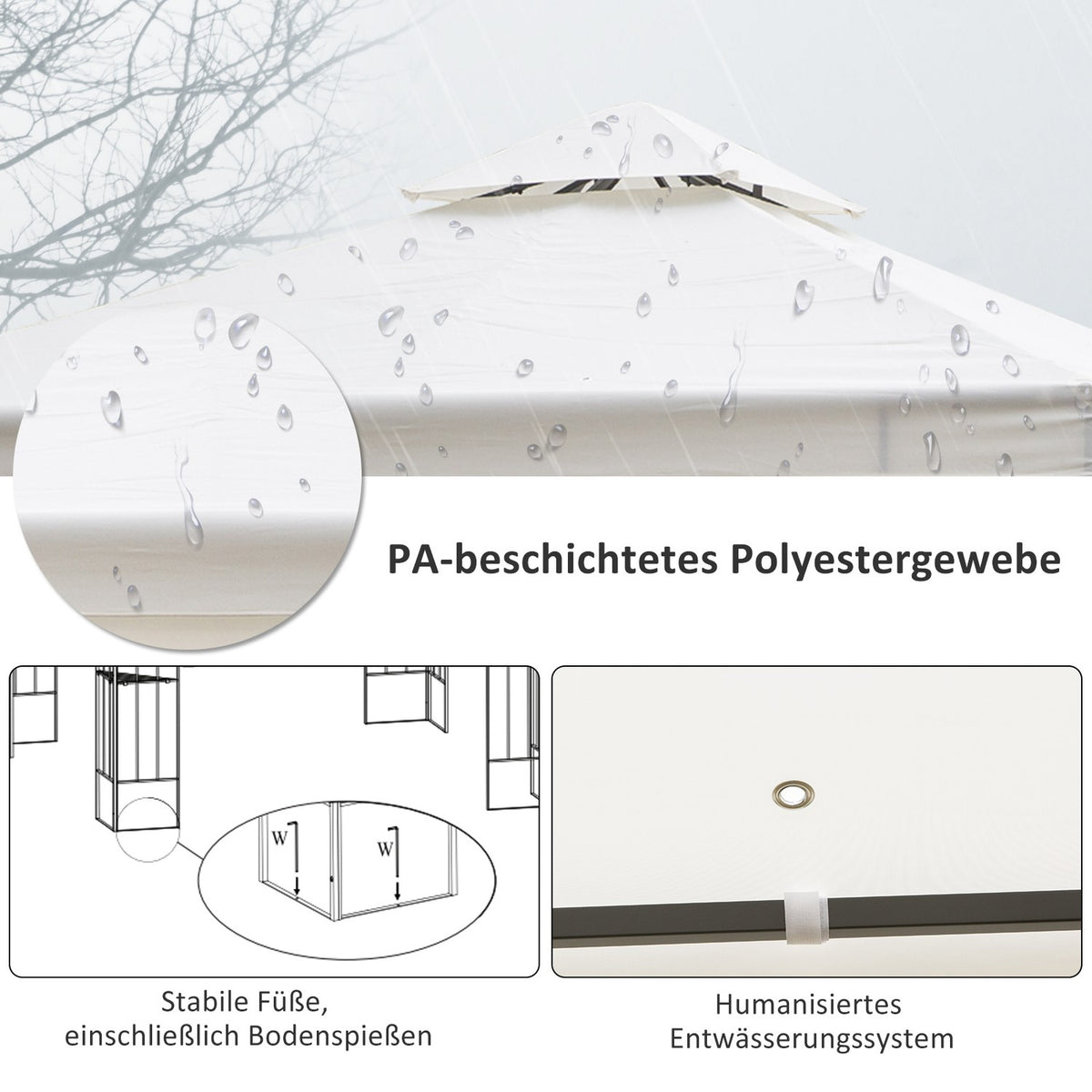 Garden Pavilion Leaf Design 2.95X2.95M Steel Frame Double Roof Party Tent Polyester Cream White