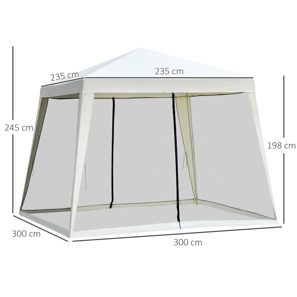 Garden Pavilion Marquee, Party Tent Weatherproof With Mosquito Net, Metal + Polyester, Cream White, 3X3M