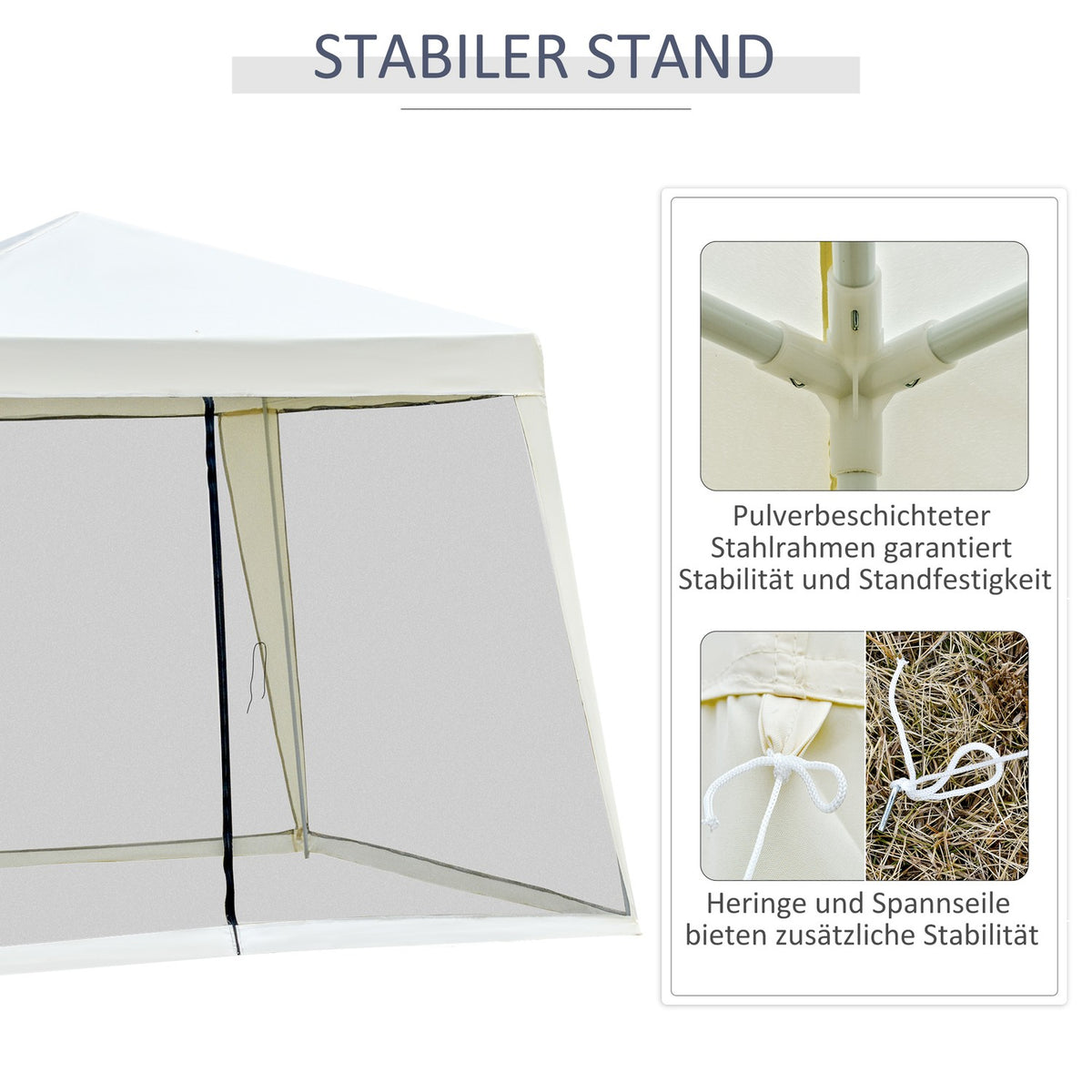 Garden Pavilion Marquee, Party Tent Weatherproof With Mosquito Net, Metal + Polyester, Cream White, 3X3M