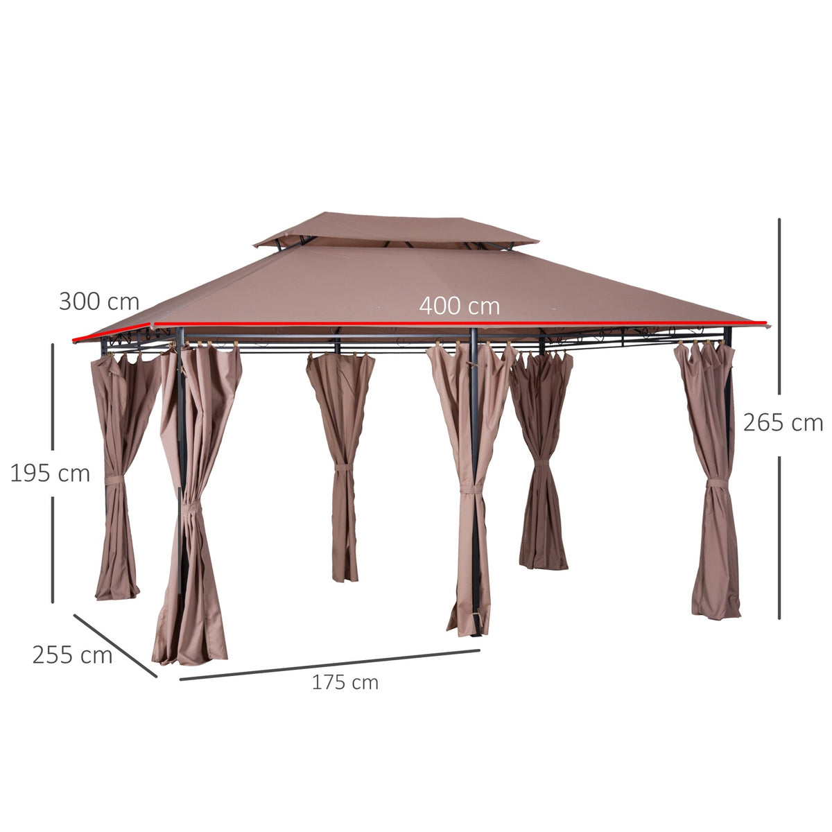 Garden Pavilion Party Tent Garden Tent Marquee Double Roof 3X4M Khaki