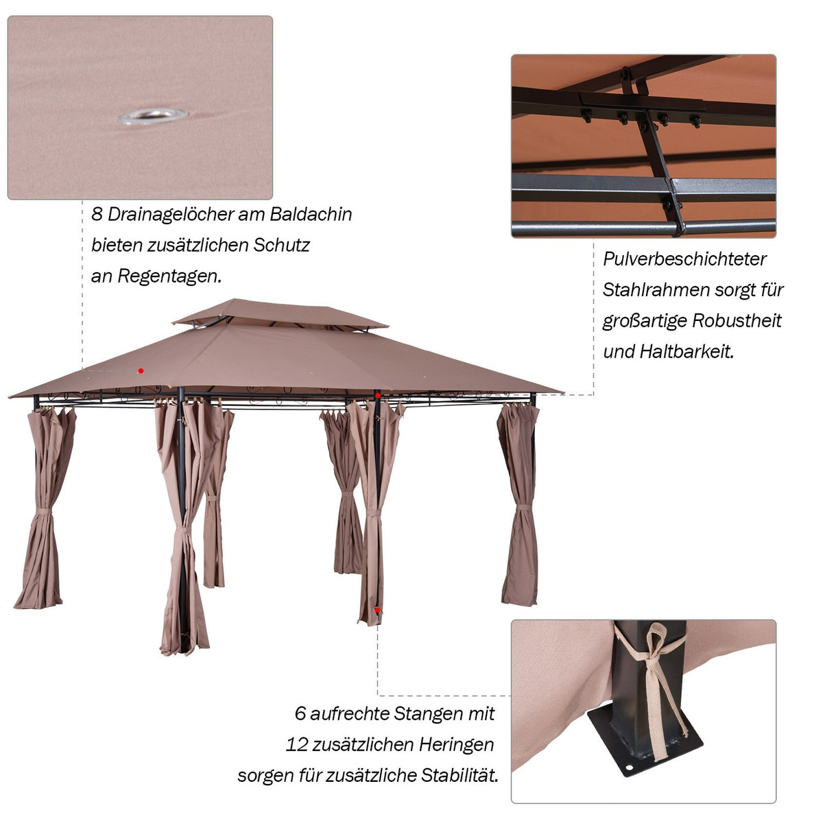 Garden Pavilion Party Tent Garden Tent Marquee Double Roof 3X4M Khaki