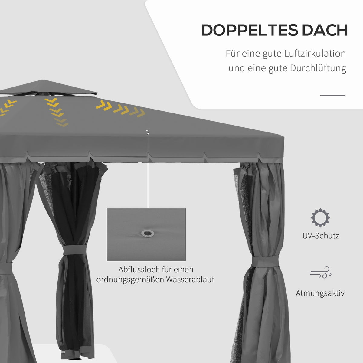 Garden Pavilion Pavilion 2.96 X 2.96 M Garden Tent With Double Roof Marquee Party Tent With 4 X Side Panels Mosquito Net Aluminum Polyester