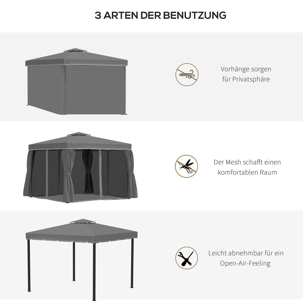 Garden Pavilion Pavilion 2.96 X 2.96 M Garden Tent With Double Roof Marquee Party Tent With 4 X Side Panels Mosquito Net Aluminum Polyester