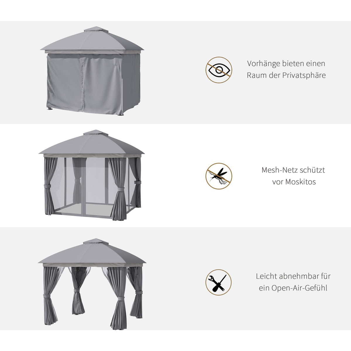 Garden Pavilion Pavilion 3 X 3 M Garden Tent With Double Roof Marquee Party Tent With 4 X Side Panels Mosquito Net Weatherproof Aluminum Polyester