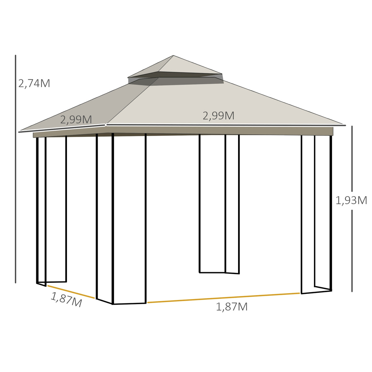 Garden Pavilion With Double Roof Pavilion Garden Tent Marquee Party Tent With 4 X Side Walls Metal + Polyester Beige 2.99 X 2.99 X 2.74 M