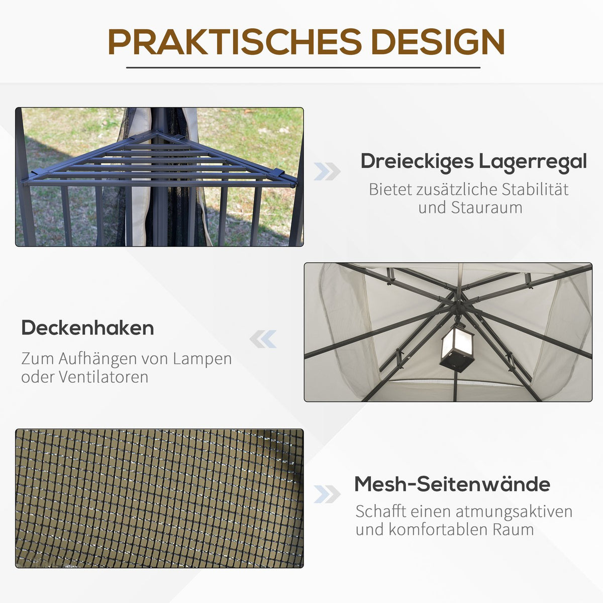 Garden Pavilion With Double Roof Pavilion Garden Tent Marquee Party Tent With 4 X Side Walls Metal + Polyester Beige 2.99 X 2.99 X 2.74 M