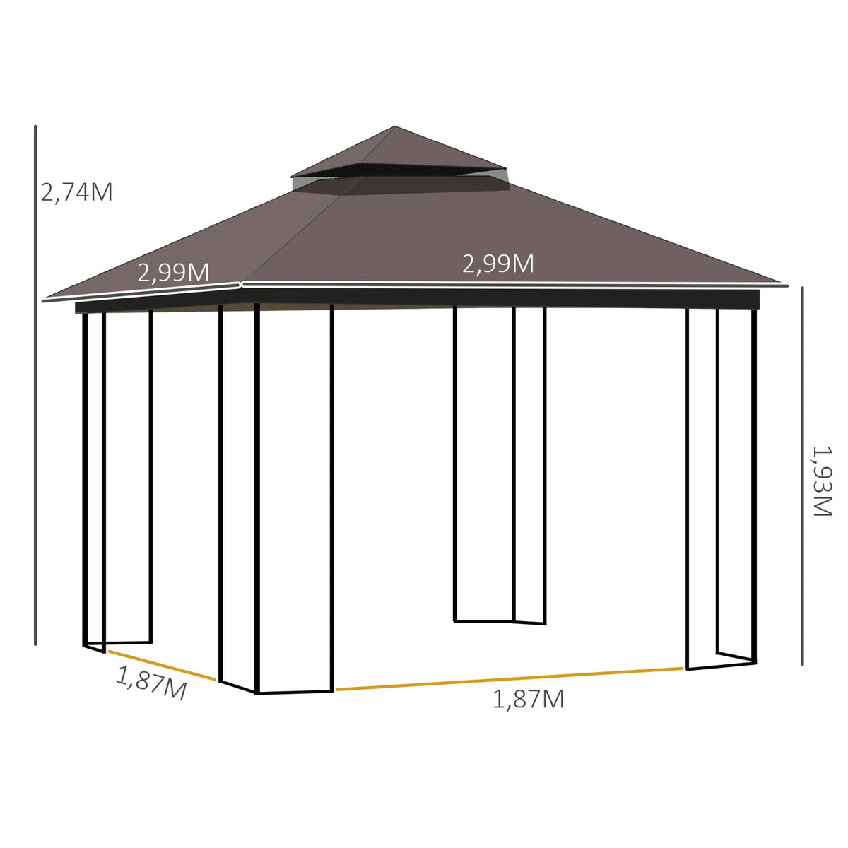 Garden Pavilion With Double Roof Pavilion Garden Tent Marquee Party Tent With 4 X Side Walls Metal + Polyester Coffee 2.99 X 2.99 X 2.74 M