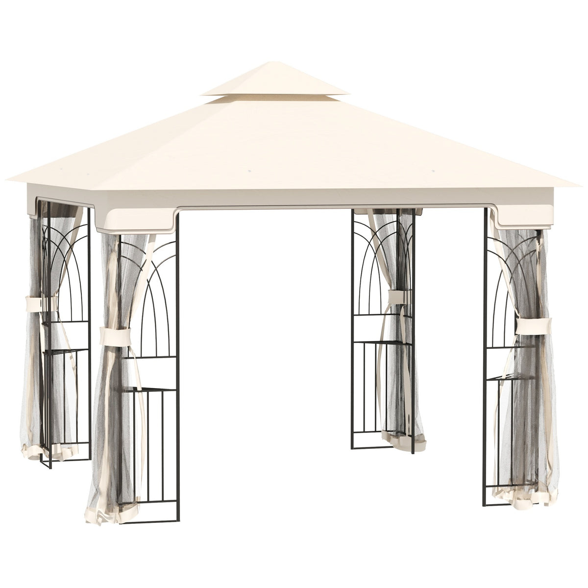 Garden Pavilion With Double Roof Pavilion Garden Tent Marquee Party Tent With 4 X Side Walls Metal + Polyester Cream White 2.99 X 2.99 X 2.74 M