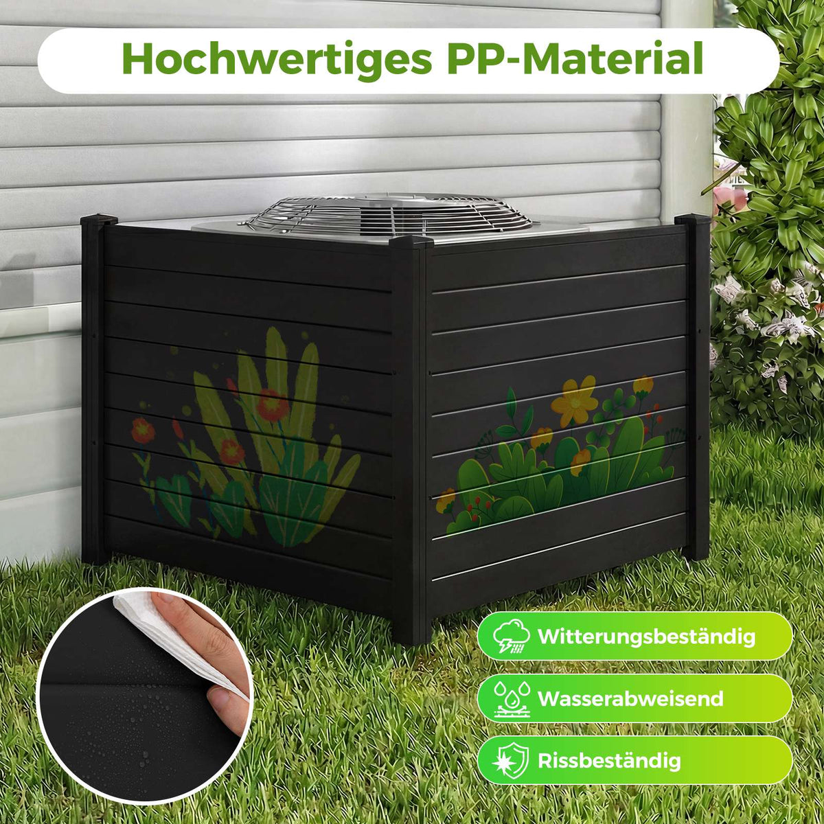 Garden Privacy Fence with 2 Panels, Weatherproof, Black