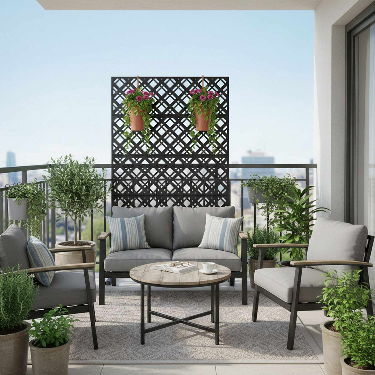 Garden Privacy Screen, Black Metal, Diamond Pattern