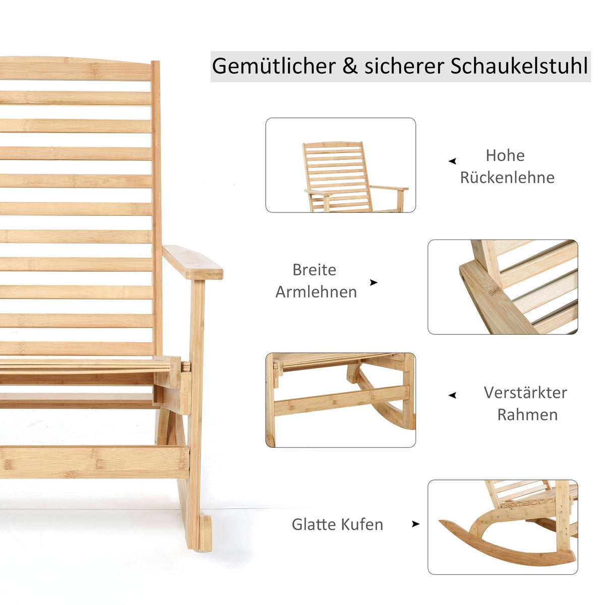 Garden Rocking Chair Relax Chair Garden Chair Rocking Chair Bamboo Plywood Natural 70 X 100 X 95.5 Cm
