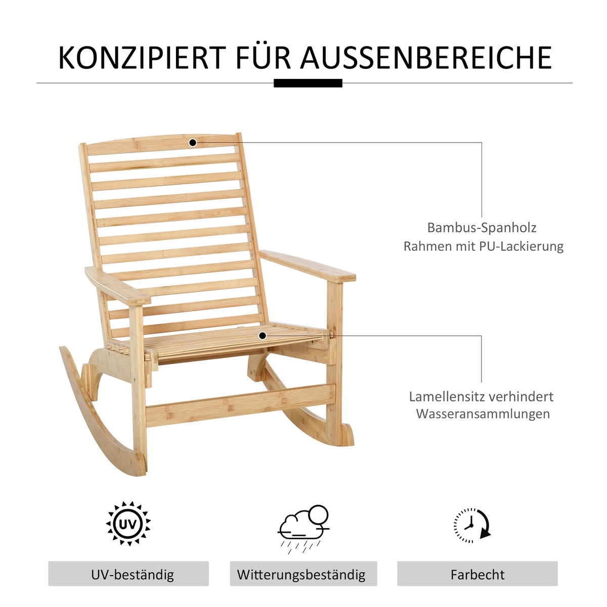 Garden Rocking Chair Relax Chair Garden Chair Rocking Chair Bamboo Plywood Natural 70 X 100 X 95.5 Cm
