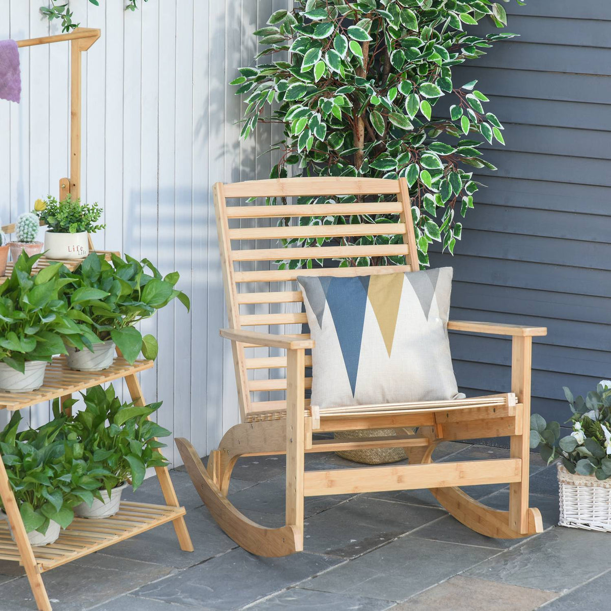 Garden Rocking Chair Relax Chair Garden Chair Rocking Chair Bamboo Plywood Natural 70 X 100 X 95.5 Cm