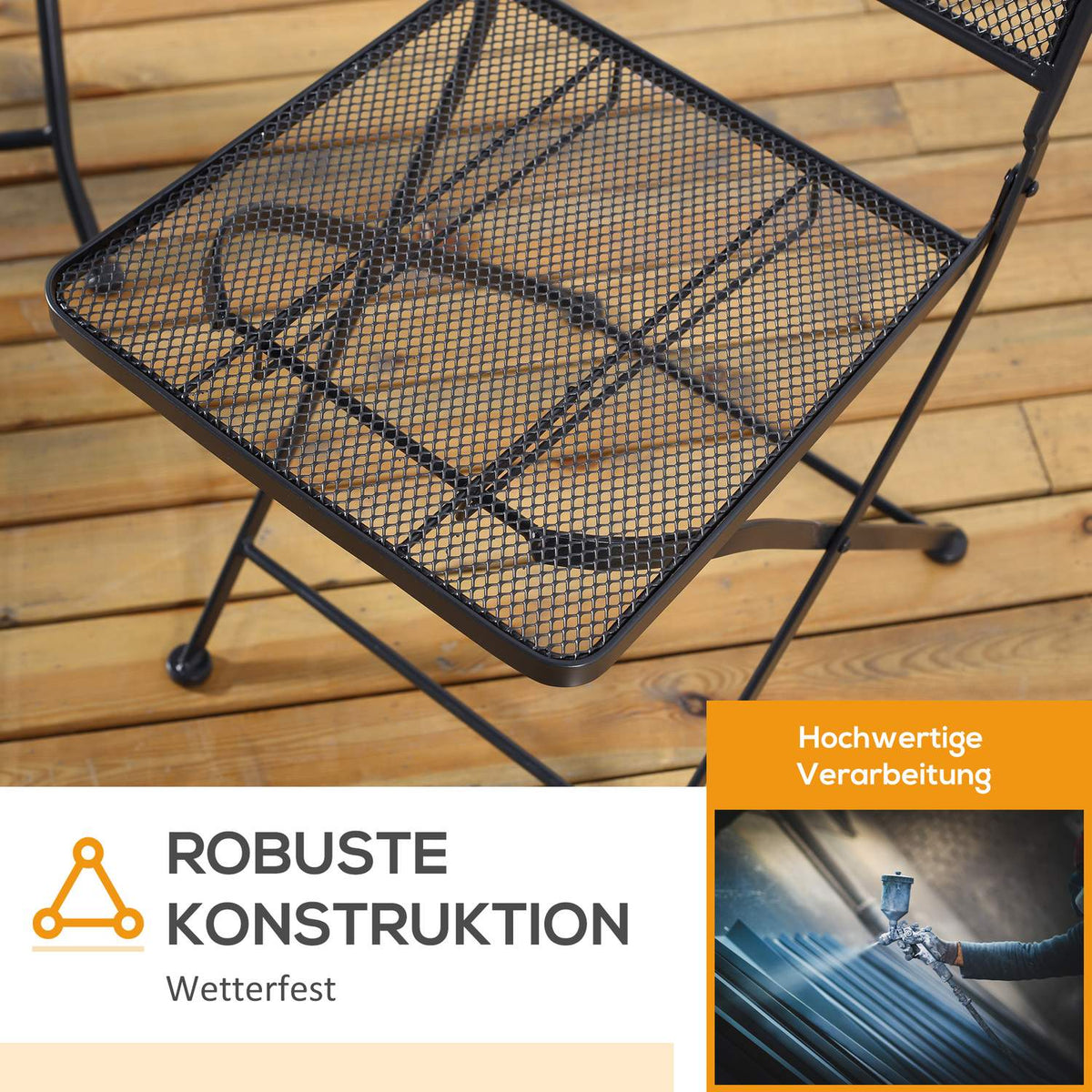 Garden Seating Group 3 People Bistro Set 1 Table 2 Foldable Chairs Patio Balcony Metal Gray