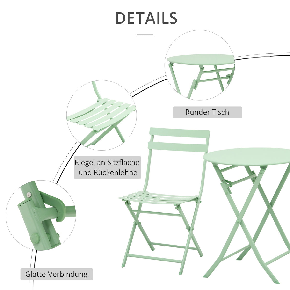 Garden Set For 2 People Balcony Furniture Set Bistro Table With 2 Chairs For Yard Garden Foldable Green