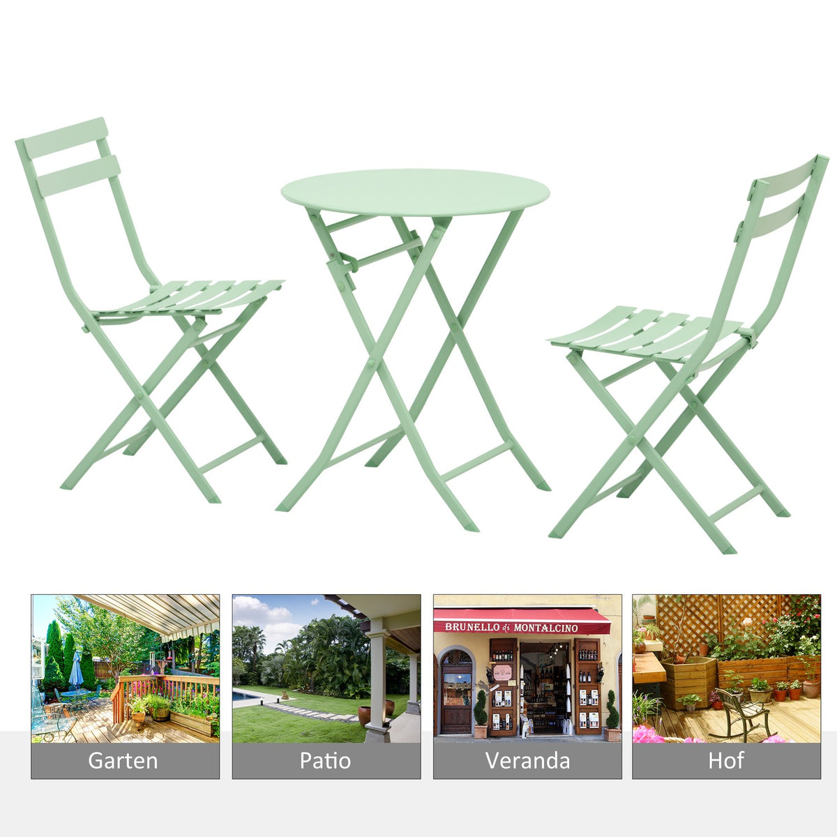 Garden Set For 2 People Balcony Furniture Set Bistro Table With 2 Chairs For Yard Garden Foldable Green