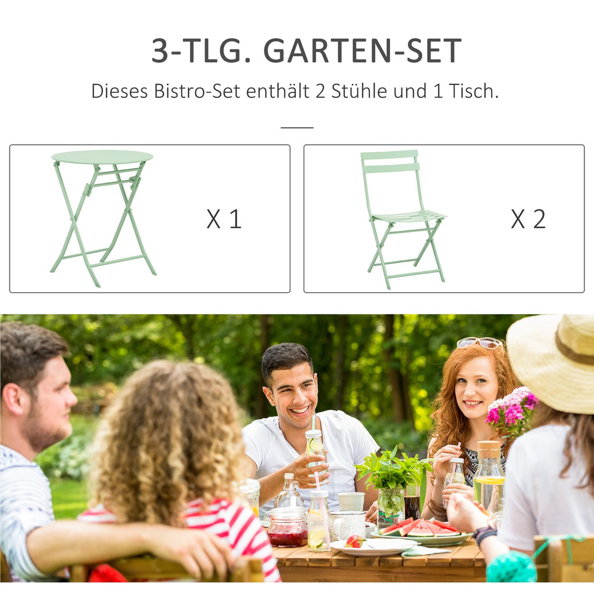 Garden Set For 2 People Balcony Furniture Set Bistro Table With 2 Chairs For Yard Garden Foldable Green