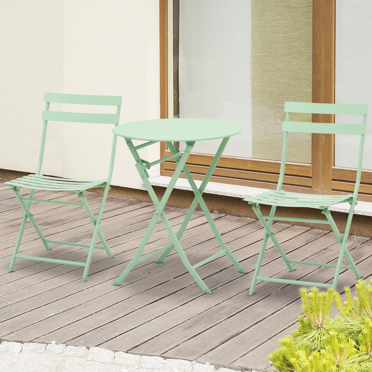 Garden Set For 2 People Balcony Furniture Set Bistro Table With 2 Chairs For Yard Garden Foldable Green