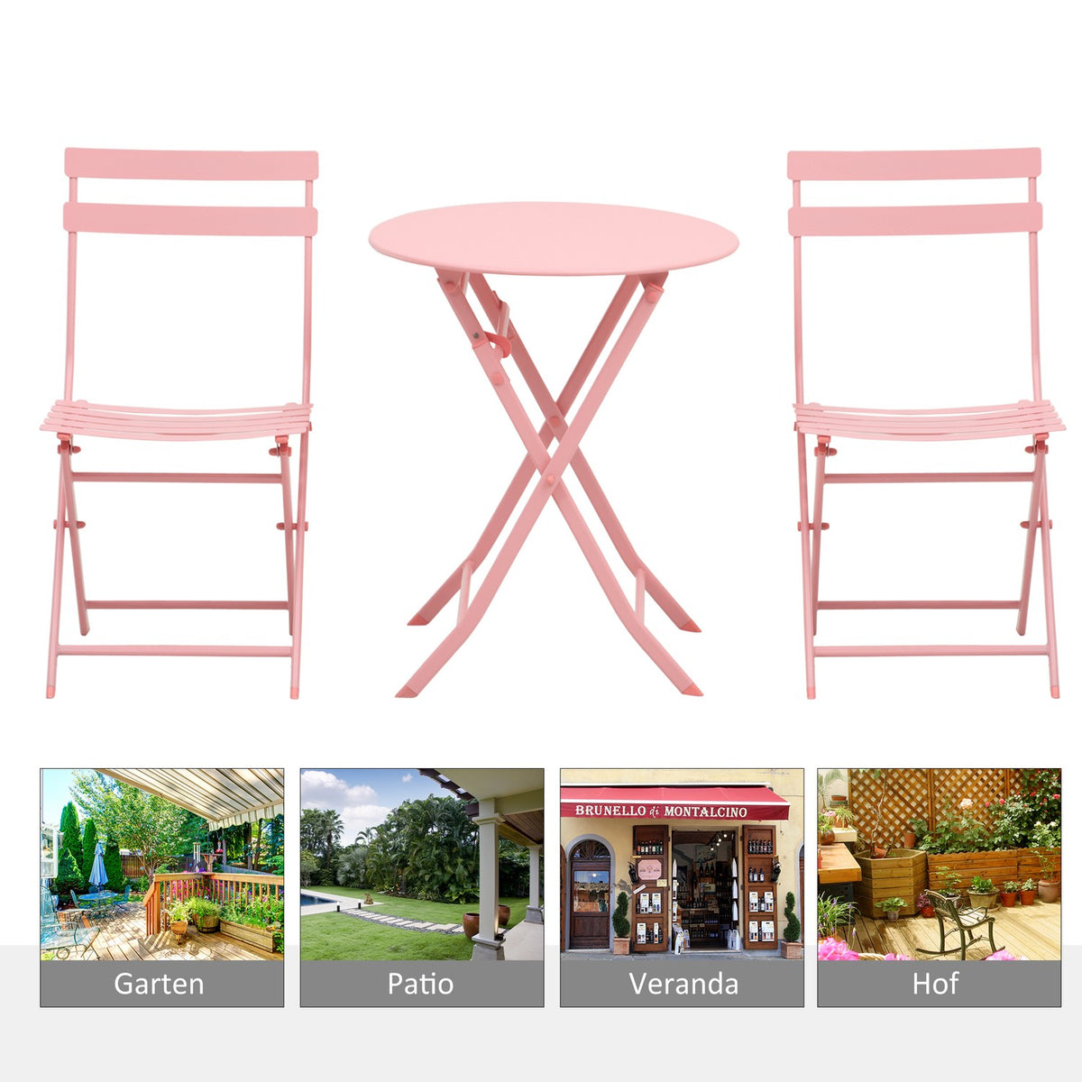 Garden Set For 2 People Balcony Furniture Set Bistro Table With 2 Chairs For Yard Garden Foldable Pink