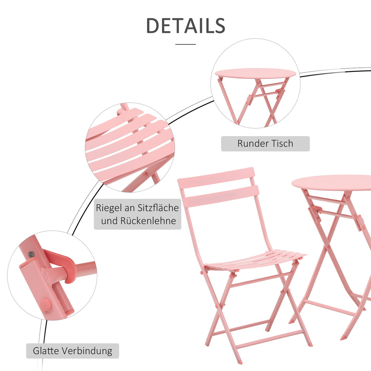 Garden Set For 2 People Balcony Furniture Set Bistro Table With 2 Chairs For Yard Garden Foldable Pink