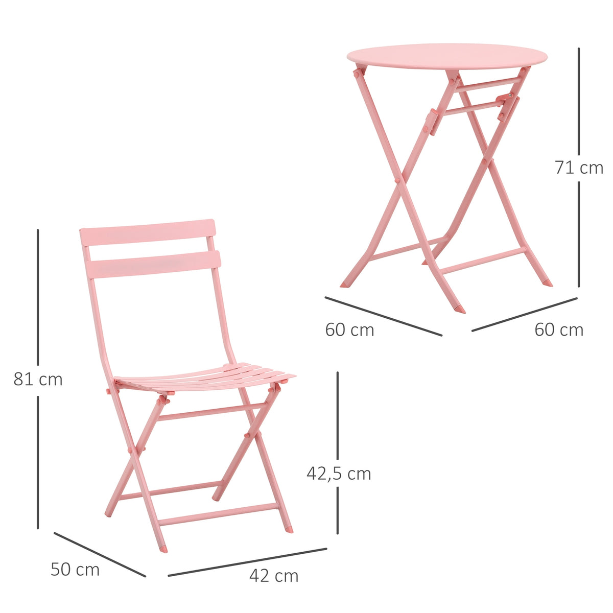 Garden Set For 2 People Balcony Furniture Set Bistro Table With 2 Chairs For Yard Garden Foldable Pink