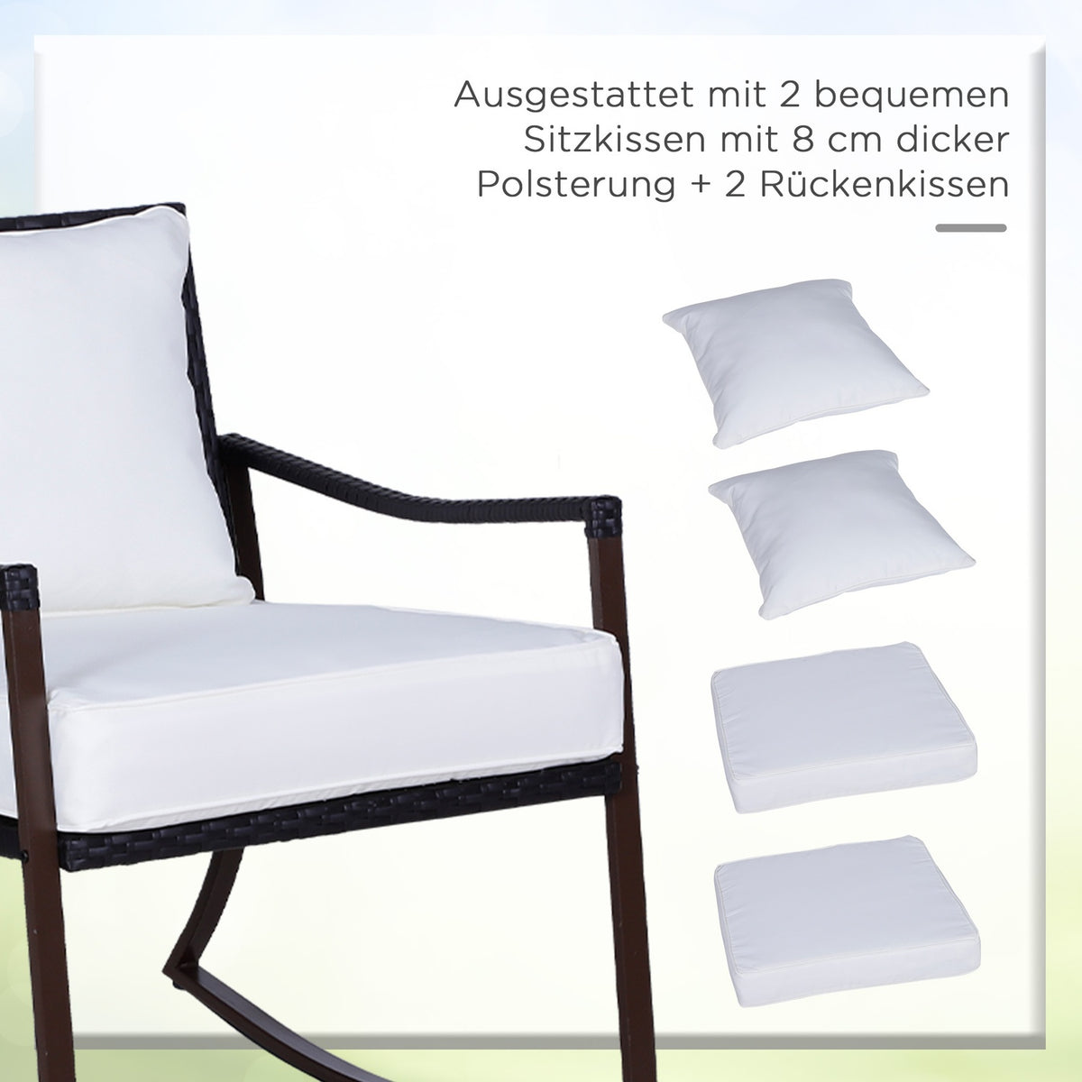 Garden Set For 2 People Rocking Chair Set With Cushion Rattan Brown + White